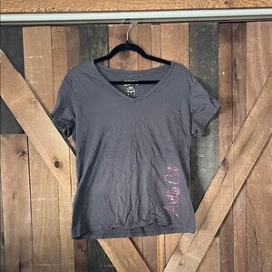 Charcoal V-Neck Tee with Pink Detail